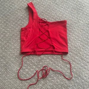 Red one shoulder crop tank